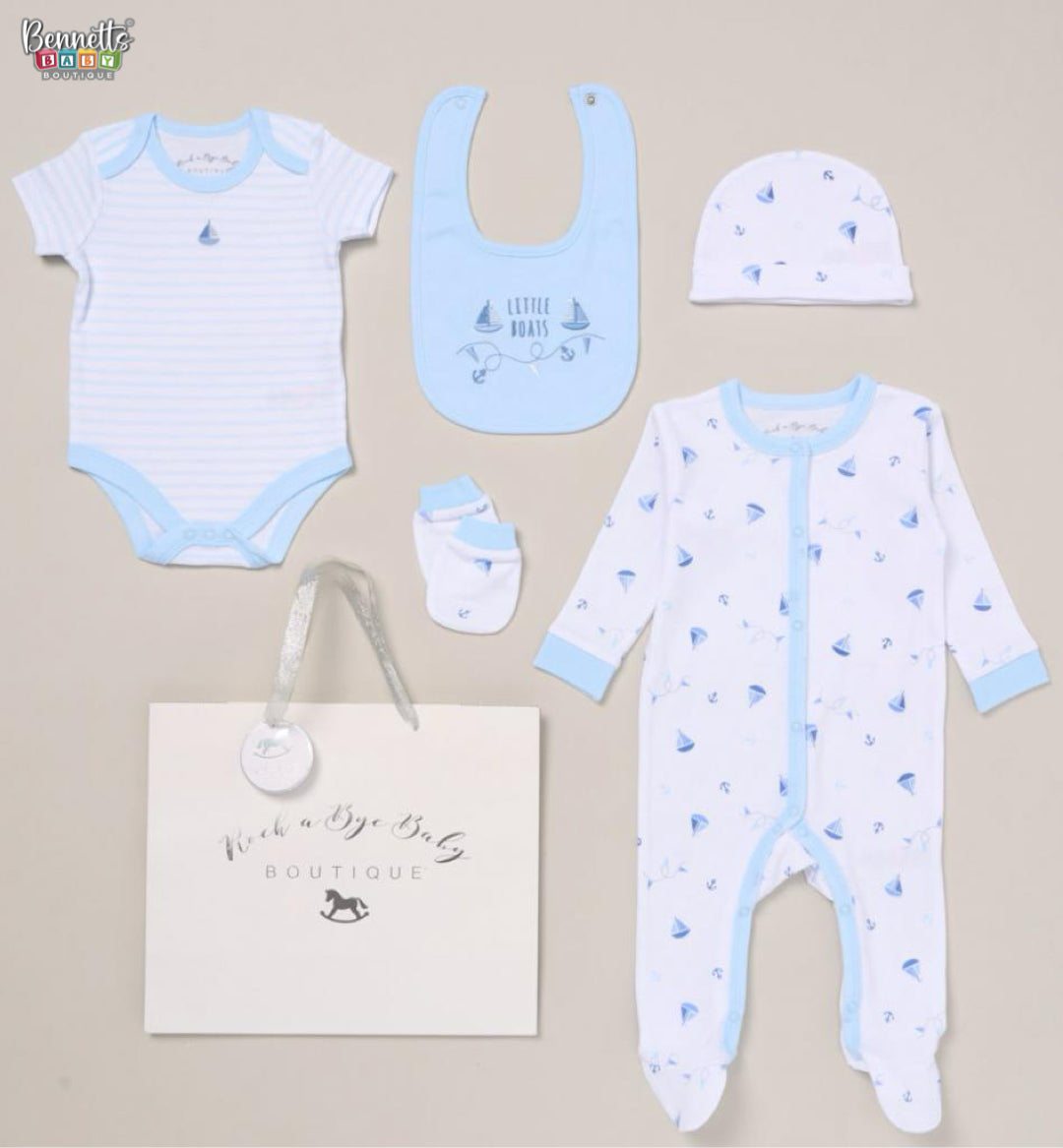 Rock A Bye Baby 5 Piece 'Little Boats' Gift Set & Bag