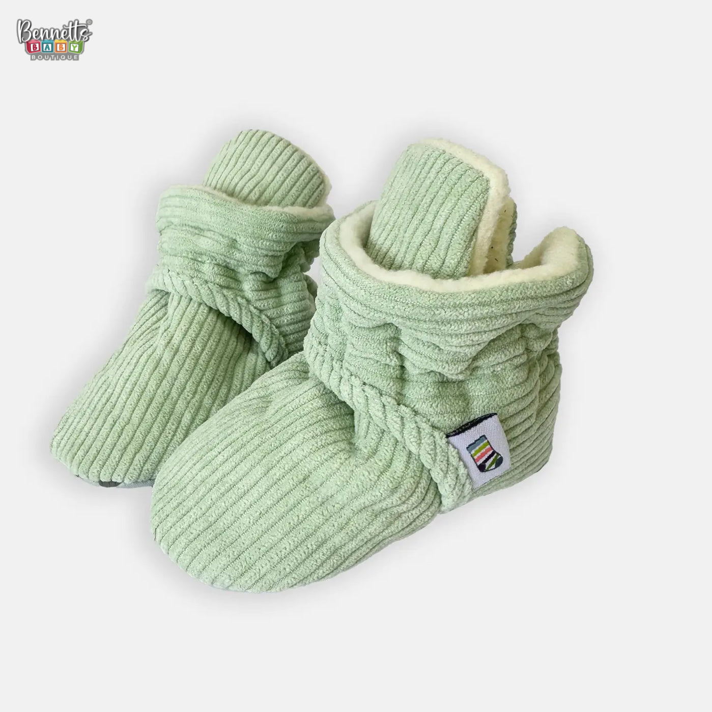 The Little Sock Company Stay-On, Non-Slip Booties - Perfect Pram Slipper and Baby Carrier Boot - Pistachio Corduroy